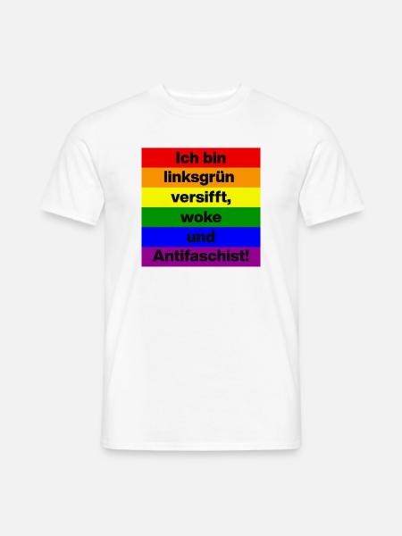 LINKSGRÜN VERSIFFT WOKE ANTIFASCHIST SPRUCH, NONZS - Männer T-Shirt - Weiß