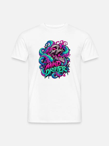 MindDrifter Skull Neon Tentakel - Männer T-Shirt - Weiß