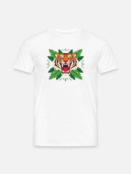 Tiger im Blattwerk Emblem - Männer T-Shirt - Weiß