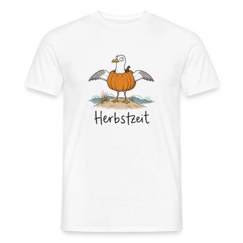Herbstzeit – Lustige Möwe im Kürbis - Männer T-Shirt - Weiß - Vorne - AI Model Male 178 dark (178cm)