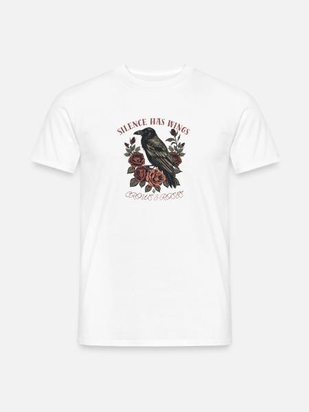 Silent Wings – Gotische Krähen und Rosen - Männer T-Shirt - Weiß