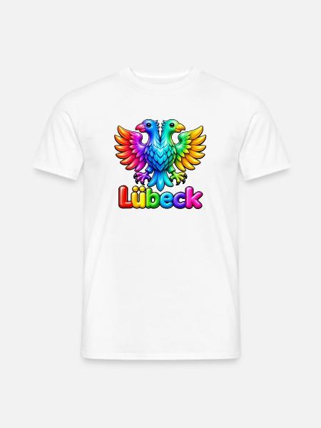 Lübeck unter dem Regenbogen - Männer T-Shirt - Weiß
