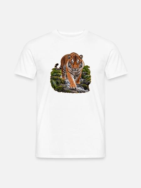 Realistischer Tiger im Dschungel - Männer T-Shirt - Weiß
