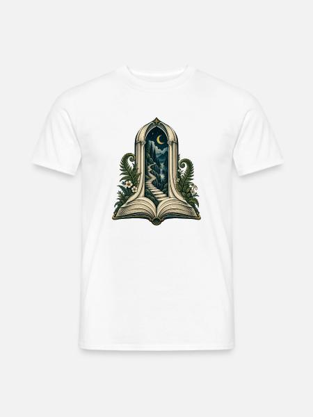 Mondbeschienene Treppe durch offenes Buch - Männer T-Shirt - Weiß