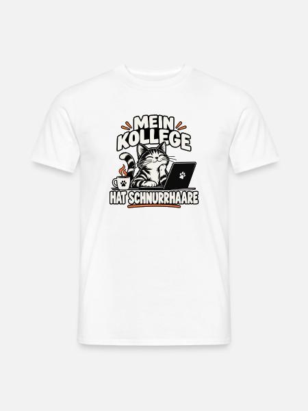Mein Kollege hat Schnurrhaare Katze - Männer T-Shirt - Weiß