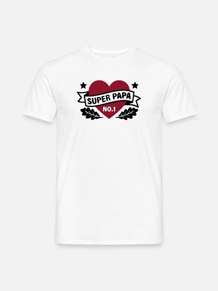 Super Papa Herz Abzeichen - Männer T-Shirt - Weiß