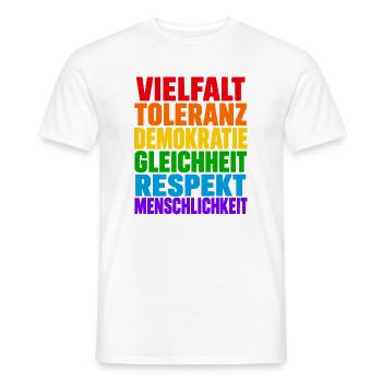 Vielfalt Toleranz Demokratie – Regenbogen Spruch - Männer T-Shirt - Weiß - Vorne - AI Model Male 178 dark (178cm)