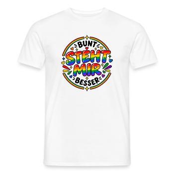 Bunt steht mir besser – Regenbogen Pride Spruch - Männer T-Shirt - Weiß - Vorne - AI Model Male 178 dark (178cm)