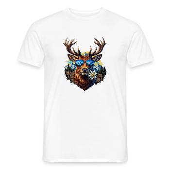 Hirsch Sonnenbrille Edelweiss Volksfest Tracht - Männer T-Shirt - Weiß - Vorne - AI Model Male 178 dark (178cm)