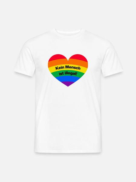 KEIN MENSCH IST ILLEGAL REGENBOGEN, GEGEN RECHTS - Männer T-Shirt - Weiß