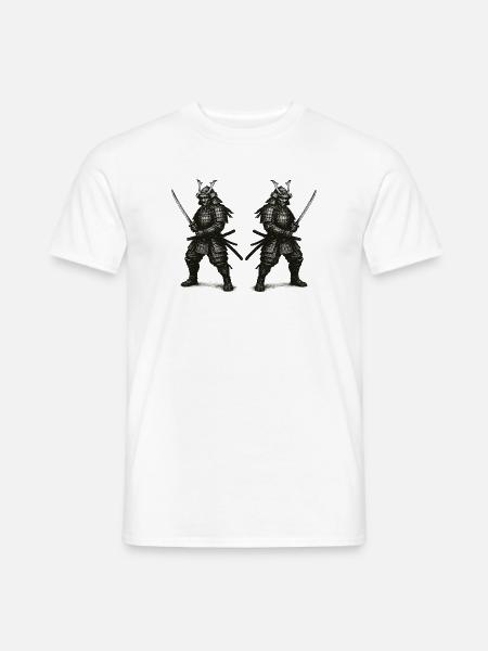 Doppel-Samurai Schattenrüstung - Männer T-Shirt - Weiß