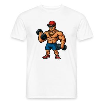 Bodybuilder Cartoon Muskelheld - Männer T-Shirt - Weiß - Vorne - AI Model Male 178 dark (178cm)