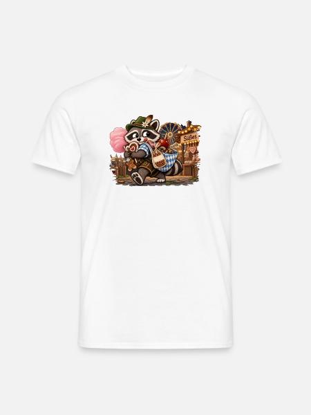 Waschbär mit Volksfest-Süßigkeiten - Männer T-Shirt - Weiß