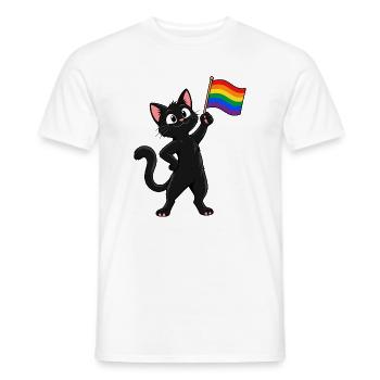 Pride-Katze mit Regenbogenflagge – Vielfalt - Männer T-Shirt - Weiß - Vorne - AI Model Male 178 dark (178cm)
