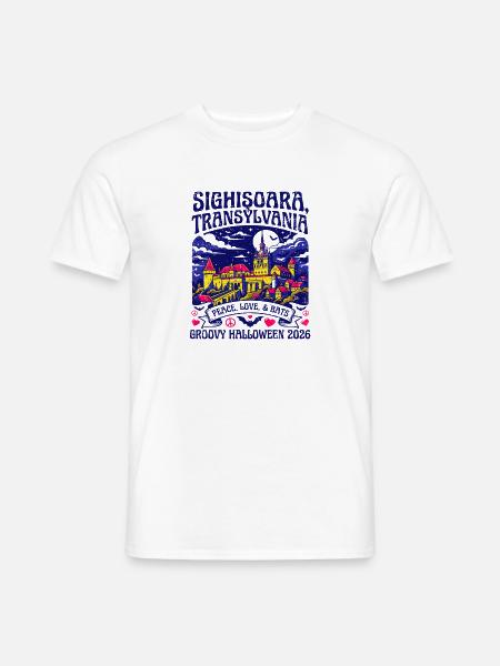 Sighisoara Transylvania Groovy Halloween Bats - Männer T-Shirt - Weiß