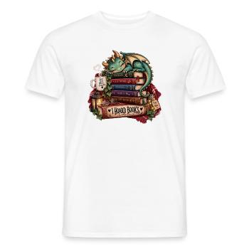Bücherstapel Drachenfreund - Männer T-Shirt - Weiß - Vorne - AI Model Male 178 dark (178cm)