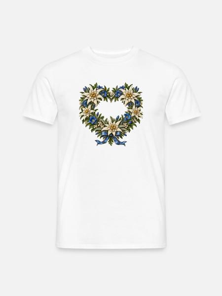 Edelweißherz mit Enzian & blauer Schleife - Männer T-Shirt - Weiß