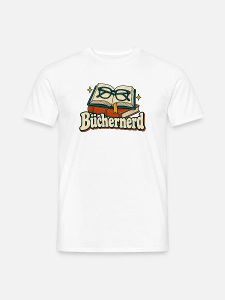 Büchernerd – Bücher mit Lesebrille im Retro-Stil - Männer T-Shirt - Weiß