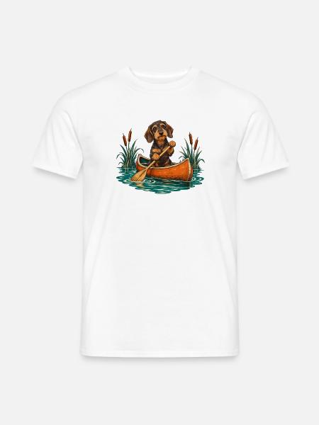 Dackel im Kanu - Männer T-Shirt - Weiß