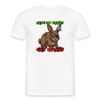 Save The Planet Eat Humans – Horror Motiv Hase - Männer T-Shirt - Weiß - Vorne - AI Model Male 178 dark (178cm)