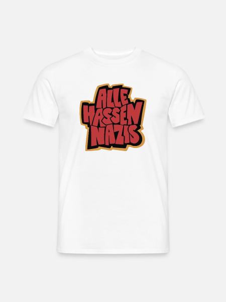Alle_hassen_Nazis_gelb_rot_schwarz - Männer T-Shirt - Weiß