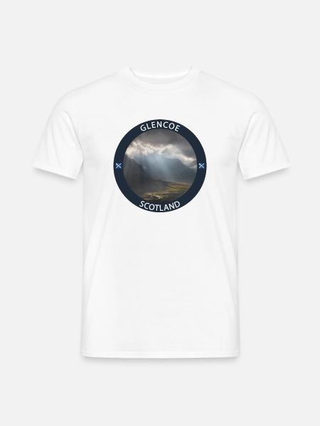 Glencoe Scotland Runde Landschaftswappen - Männer T-Shirt - Weiß