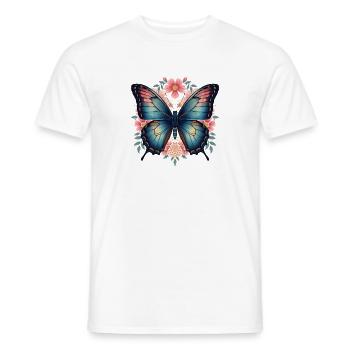 Blauer Schmetterling und Blumenblüten - Männer T-Shirt - Weiß - Vorne - AI Model Male 178 dark (178cm)