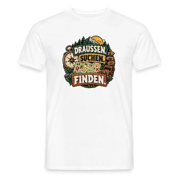 Draußen. Suchen. Finden. Geocaching / Schatzsuche - Männer T-Shirt - Weiß - Vorne - AI Model Male 178 dark (178cm)