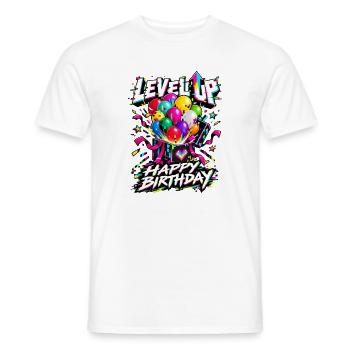 Level Up Geburtstagsballons Neon Glow - Männer T-Shirt - Weiß - Vorne - AI Model Male 178 dark (178cm)