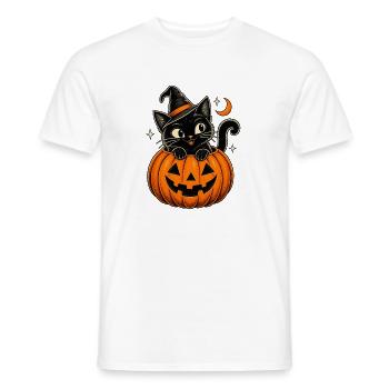 Halloween Katze mit Hexenhut im Kürbis - Männer T-Shirt - Weiß - Vorne - AI Model Male 178 dark (178cm)