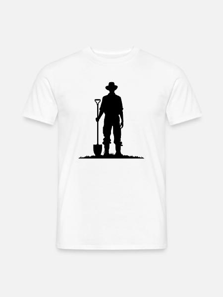 Bauer mit Schaufel auf Wiese Silhouette - Männer T-Shirt - Weiß