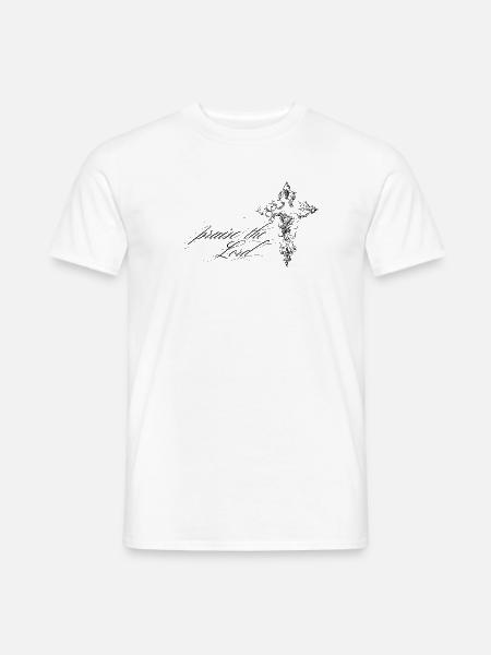 Lettering Kreuz – praise the Lord - Männer T-Shirt - Weiß