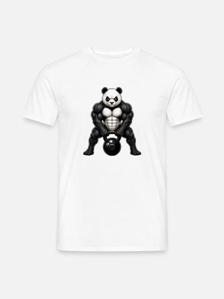 Panda Kettlebell Bodybuilder Fitness Cartoon - Männer T-Shirt - Weiß