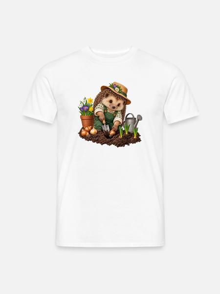 Igel pflanzt Blumenzwiebeln - Männer T-Shirt - Weiß