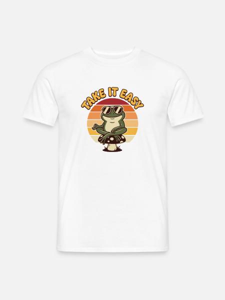 Nimm es locker, Retro Meditierender Frosch - Männer T-Shirt - Weiß