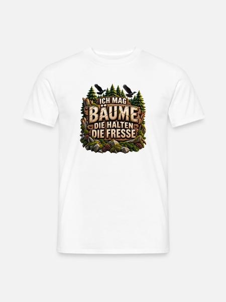 Ich mag Bäume Spruch – Holzoptik & Raben - Männer T-Shirt - Weiß