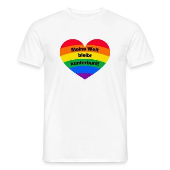 MEINE WELT BLEIBT KUNTERBUNT, FÜR OFFENHEIT - Männer T-Shirt - Weiß - Vorne - AI Model Male 178 dark (178cm)