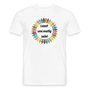 LASST UNS MUTIG SEIN BUNTE MENSCHENKETTE - Männer T-Shirt - Weiß - Vorne - AI Model Male 178 dark (178cm)