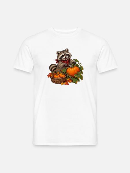 Waschbär bei der Kürbisernte - Männer T-Shirt - Weiß