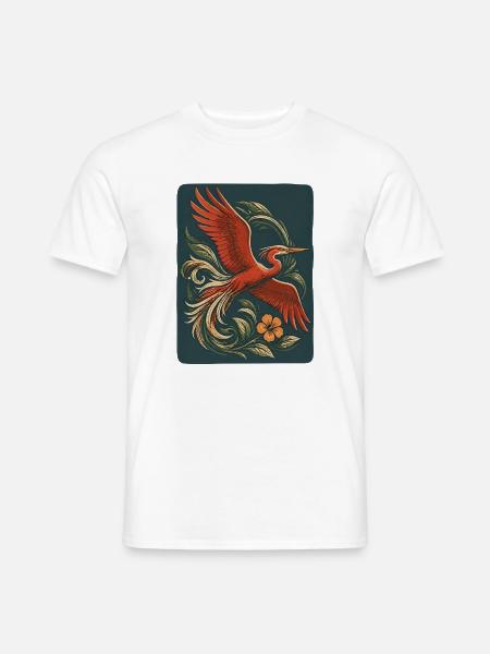 Roter Phoenix im Tattoo-Stiel  - Männer T-Shirt - Weiß