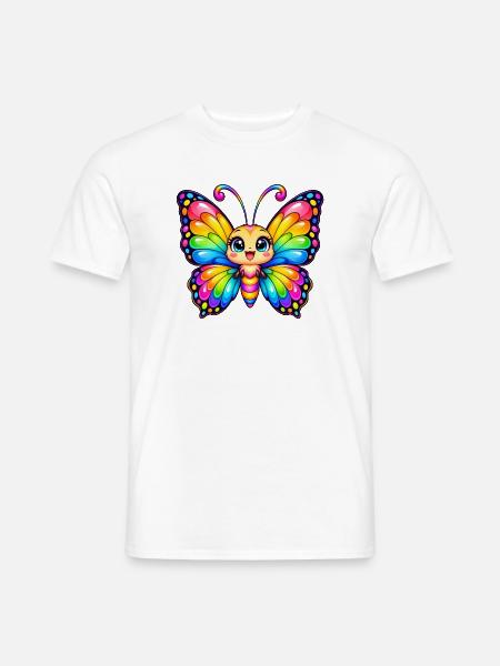 Kawaii Mehrfarbiger Schmetterling - Männer T-Shirt - Weiß