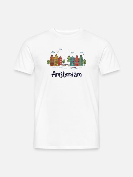 Amsterdamer Stadtbild-Doodles - Männer T-Shirt - Weiß