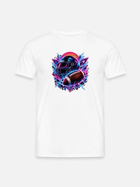 Neon Football Helm Synthwave - Männer T-Shirt - Weiß