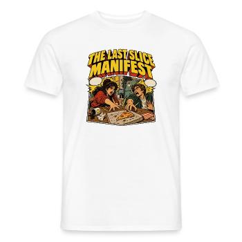 The Last Slice Manifest – Pizza-Comic - Männer T-Shirt - Weiß - Vorne - AI Model Male 178 dark (178cm)