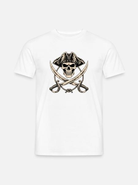 Piratenschädel mit gekreuzten Säbeln - Männer T-Shirt - Weiß
