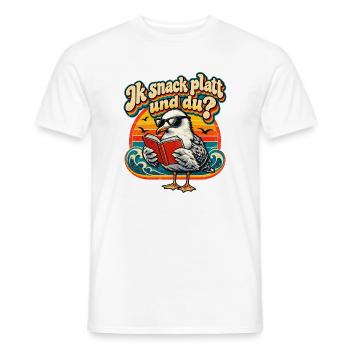 Ik snack platt und du? Möwe mit Buch plattdeutsch  - Männer T-Shirt - Weiß - Vorne - AI Model Male 178 dark (178cm)