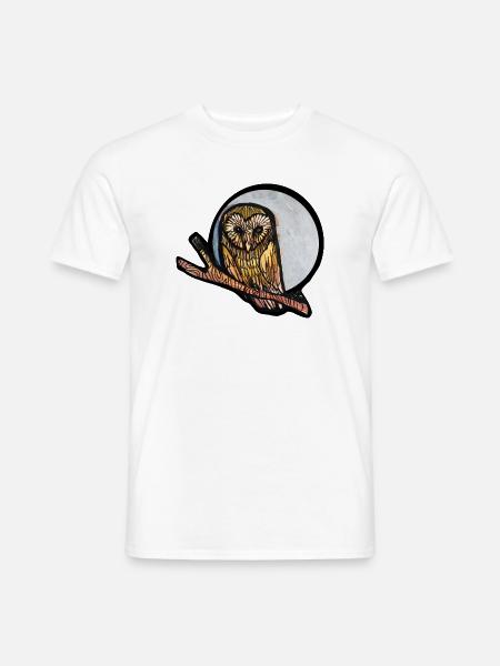 Mondbeschienene Eule auf Ast - Männer T-Shirt - Weiß