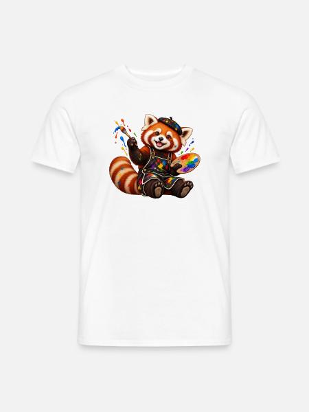 Red Panda Künstler mit Farbpalette - Männer T-Shirt - Weiß