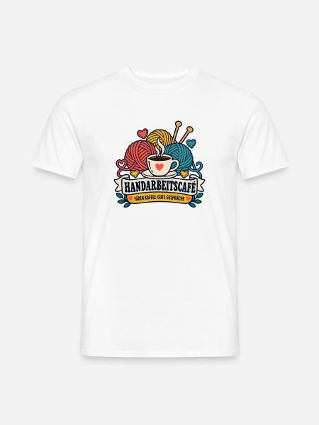 Handarbeitscafé – Fäden Kaffee gute Gespräche - Männer T-Shirt - Weiß