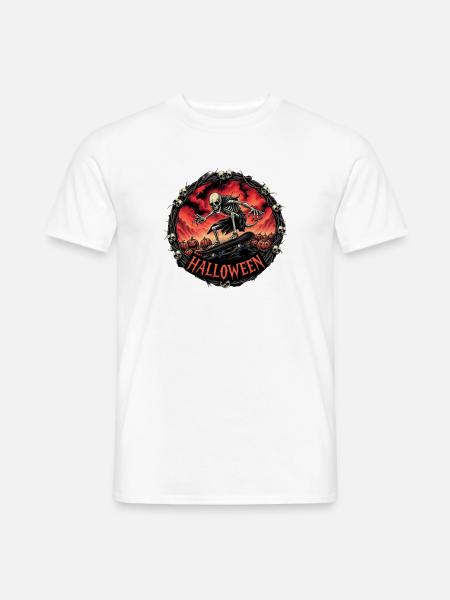 Nightmare Ghost Skateboarder Eingerahmt Circular Dark - Männer T-Shirt - Weiß